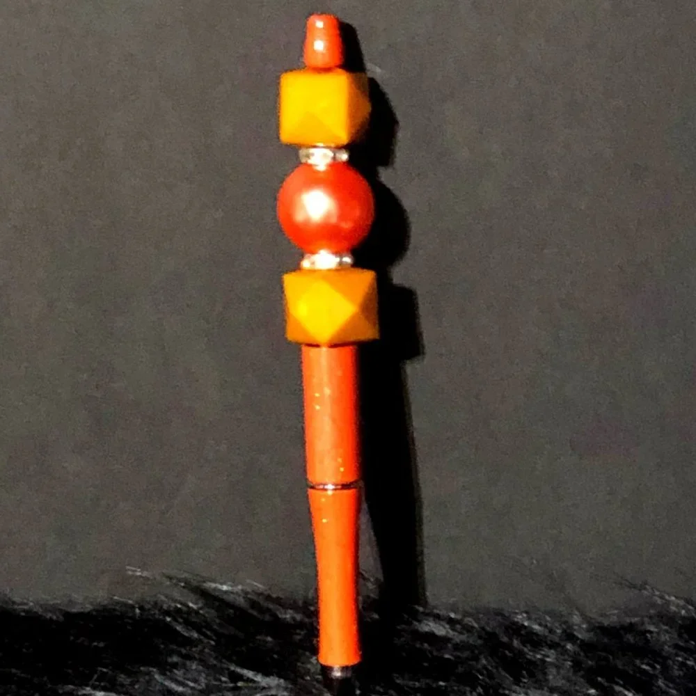 Handmade Glittery Orange and Gold Beaded‎ Ballpoint Pen